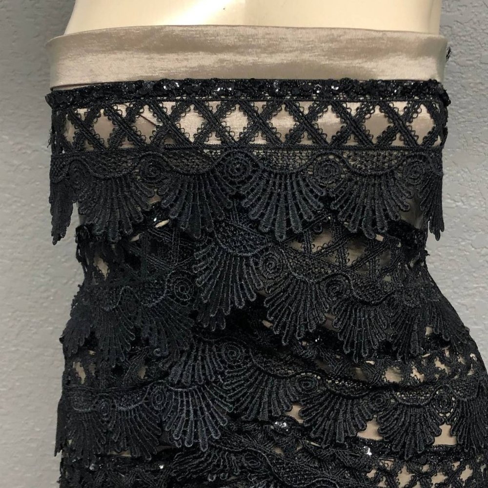 Vintage Papaya Scalloped Illusion Lace Spandex Gown, 90s Papaya Bondage Dress